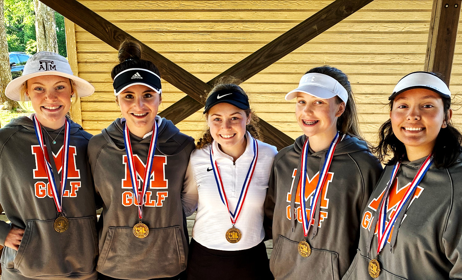 The third place 2-3A Region golf team of Mineola consists of, from left, Ava Johnson, Valerie Moreland, Sunni Ruffin, Allie Hooton and Savannah Lopez.